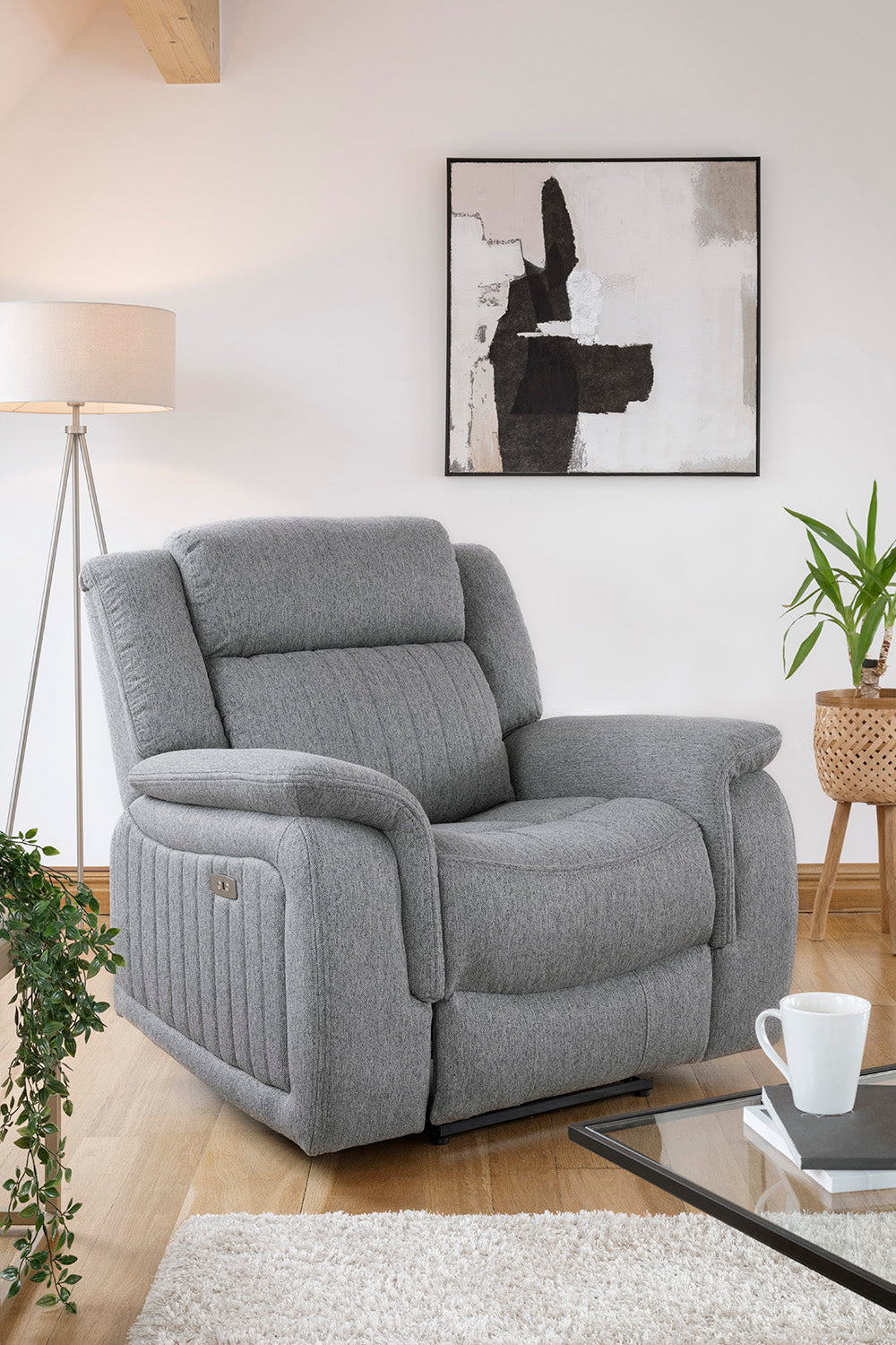 Lindy Electric Recliner Sofa Grey Armchair at Dreamy furniture store