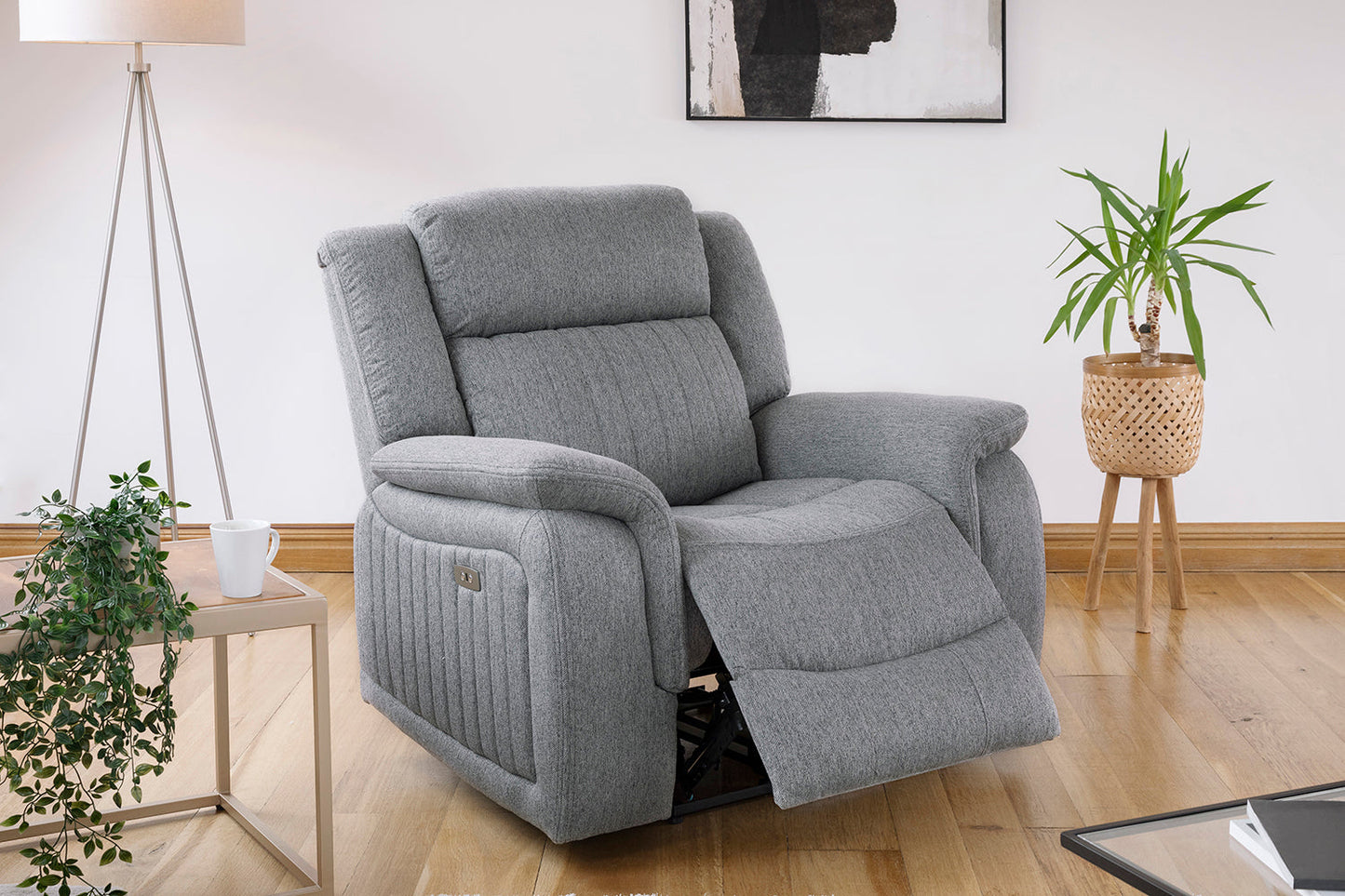 Lindy Electric Recliner Sofa Grey Armchair at Dreamy furniture store