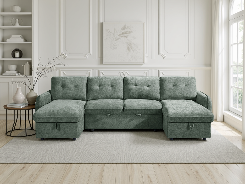 Morgan Sofabed Green U Shape Corner - green U shape sofa bed UK delivery