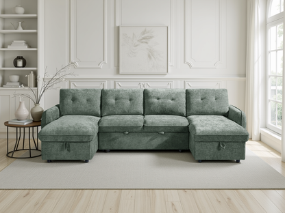 Morgan Sofabed Green U Shape Corner - green U shape sofa bed UK delivery
