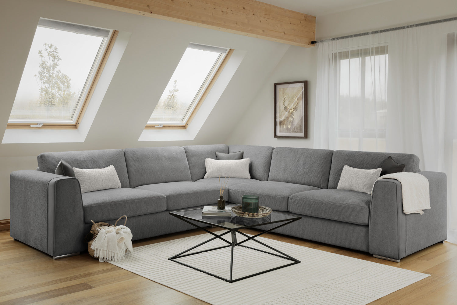 Natalie Grey Large Corner sofa at Dreamy – W308 x L308 x D102 x H91cm with free Isle of Man and UK delivery