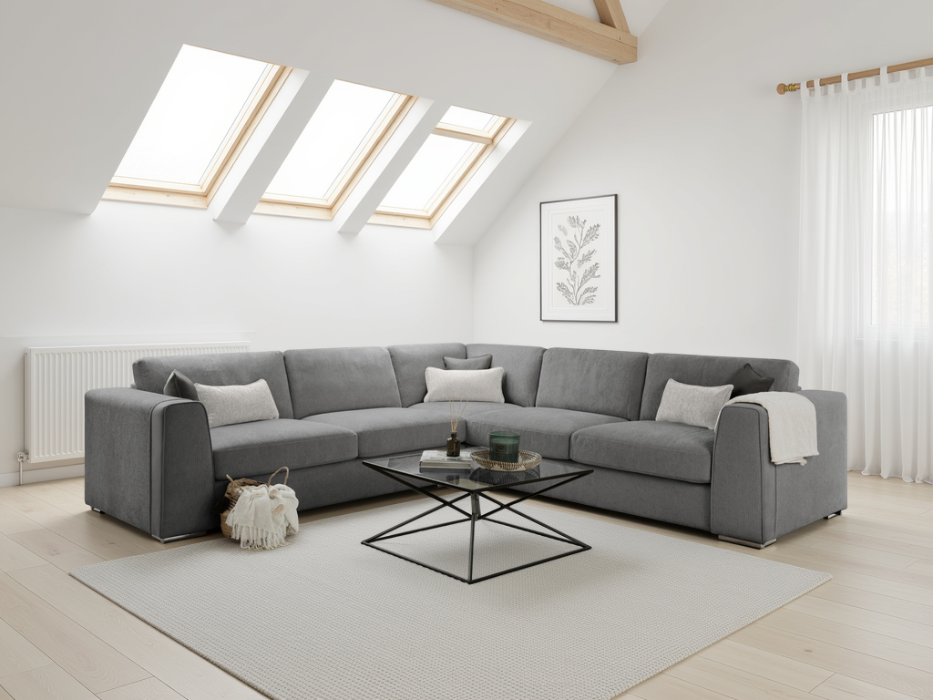 Natalie Grey Large Corner sofa at Dreamy – W308 x L308 x D102 x H91cm with free Isle of Man and UK delivery