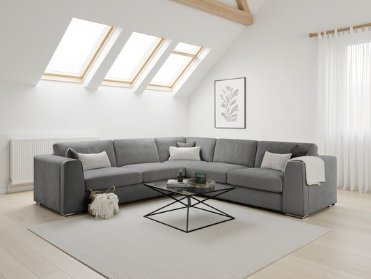 Natalie Grey Large Corner sofa at Dreamy – W308 x L308 x D102 x H91cm with free Isle of Man and UK delivery