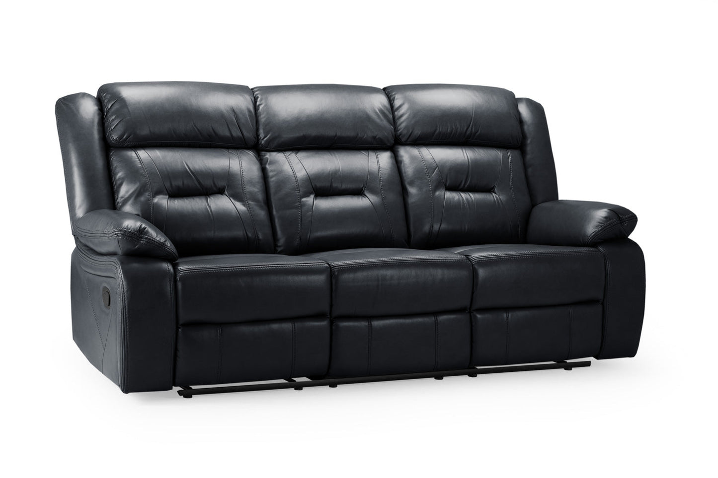 Novie Recliner Sofa Black 3 Seater in black faux leather with manual reclining comfort