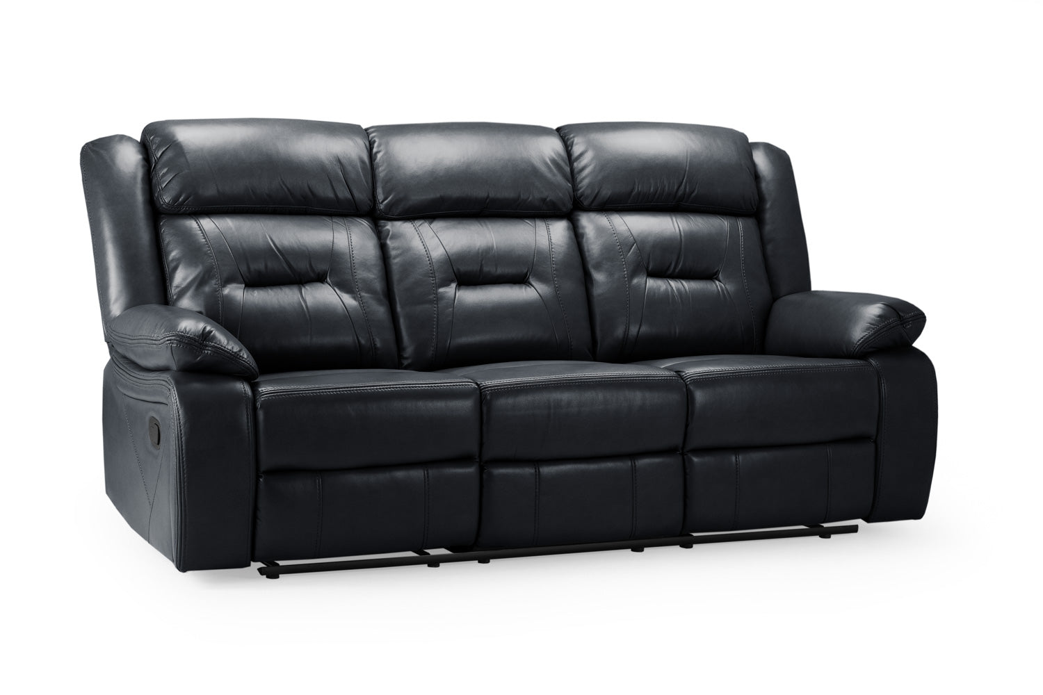 Novie Recliner Sofa Black 3 Seater in black faux leather with manual reclining comfort