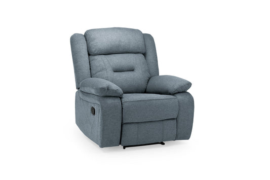 Novie Recliner Sofa Grey Fabric Armchair in soft grey fabric with padded arms and manual recline