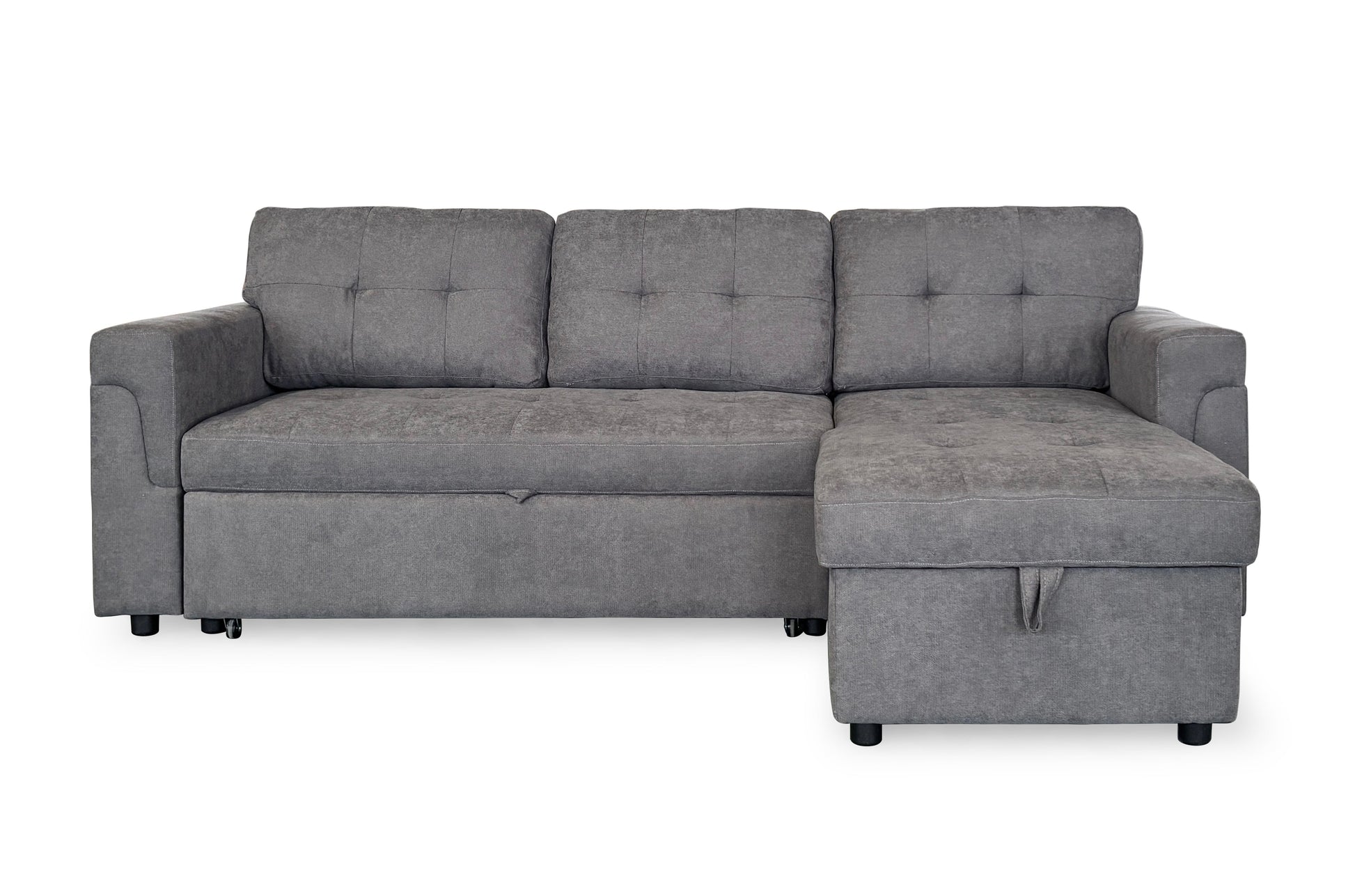Omi Grey Universal Corner Sofabed with dimensions W210 x Chaise 136 x D74 x H71cm - Dreamy UK and Isle of Man