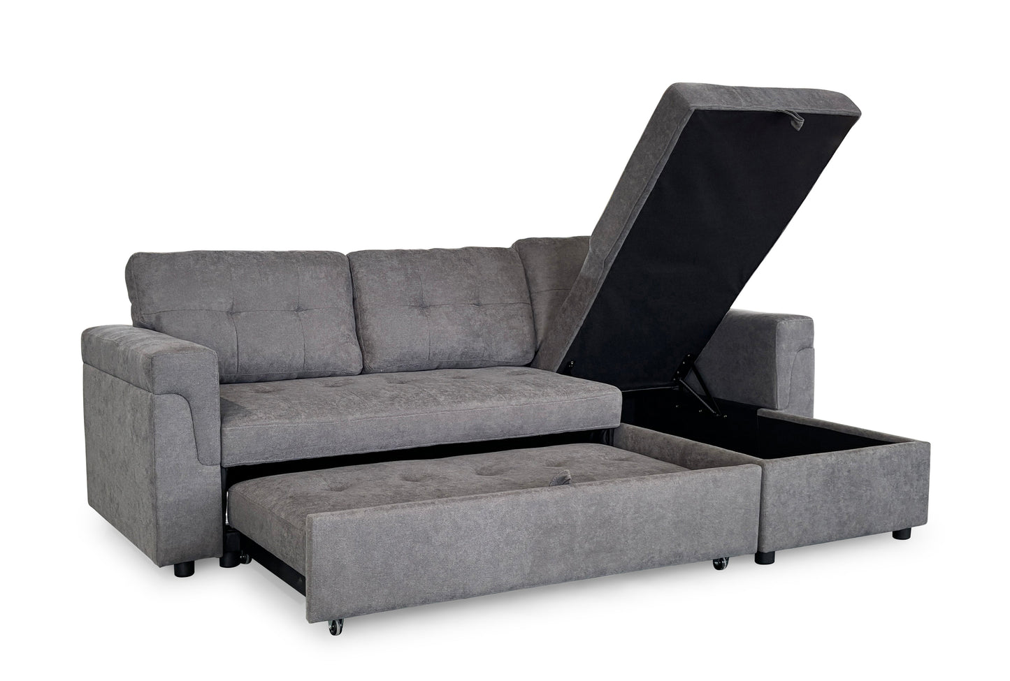 Omi Grey Universal Corner Sofabed with dimensions W210 x Chaise 136 x D74 x H71cm - Dreamy UK and Isle of Man
