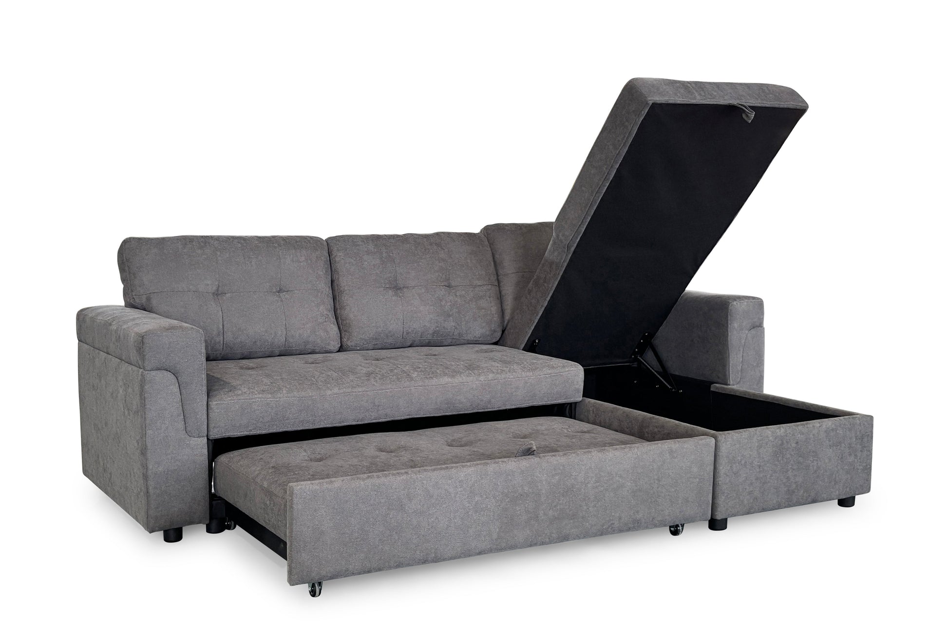 Omi Grey Universal Corner Sofabed with dimensions W210 x Chaise 136 x D74 x H71cm - Dreamy UK and Isle of Man