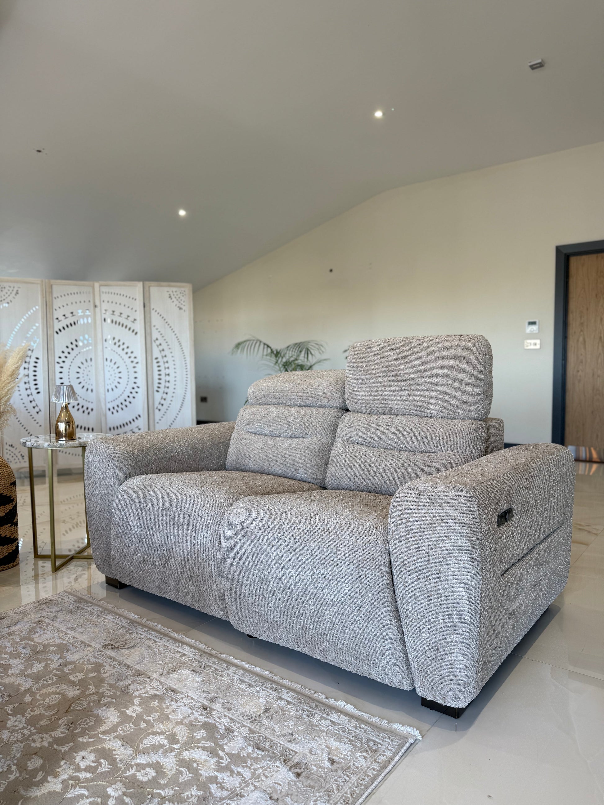 Tony Electric Recliner Beige 2 Seater - premium recliner sofa with free Isle of Man and UK delivery