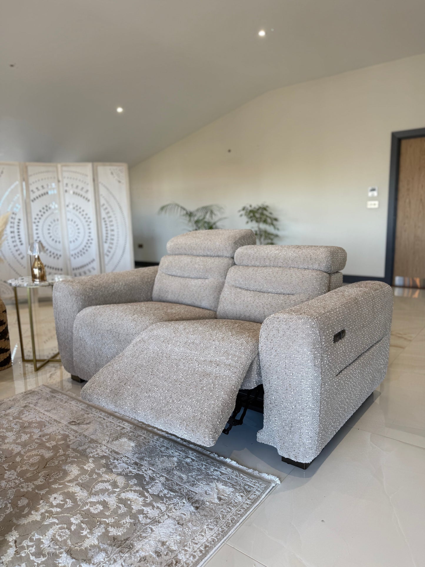 Tony Electric Recliner Beige 2 Seater - premium recliner sofa with free Isle of Man and UK delivery