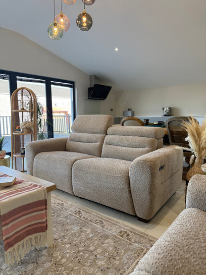 Tony Electric Recliner Beige 3 Seater - premium recliner sofa with free Isle of Man and UK delivery