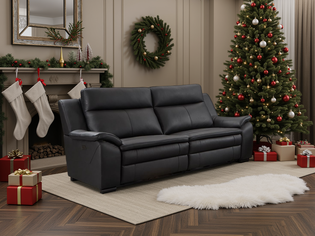 Bordeaux Genuine Leather Electric Recliner Sofa Black 3 Seater - genuine leather electric recliner sofa - Dreamy furniture