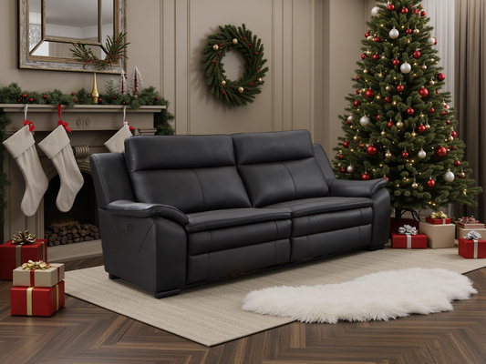 Bordeaux Genuine Leather Electric Recliner Sofa Black 3 Seater - genuine leather electric recliner sofa - Dreamy furniture