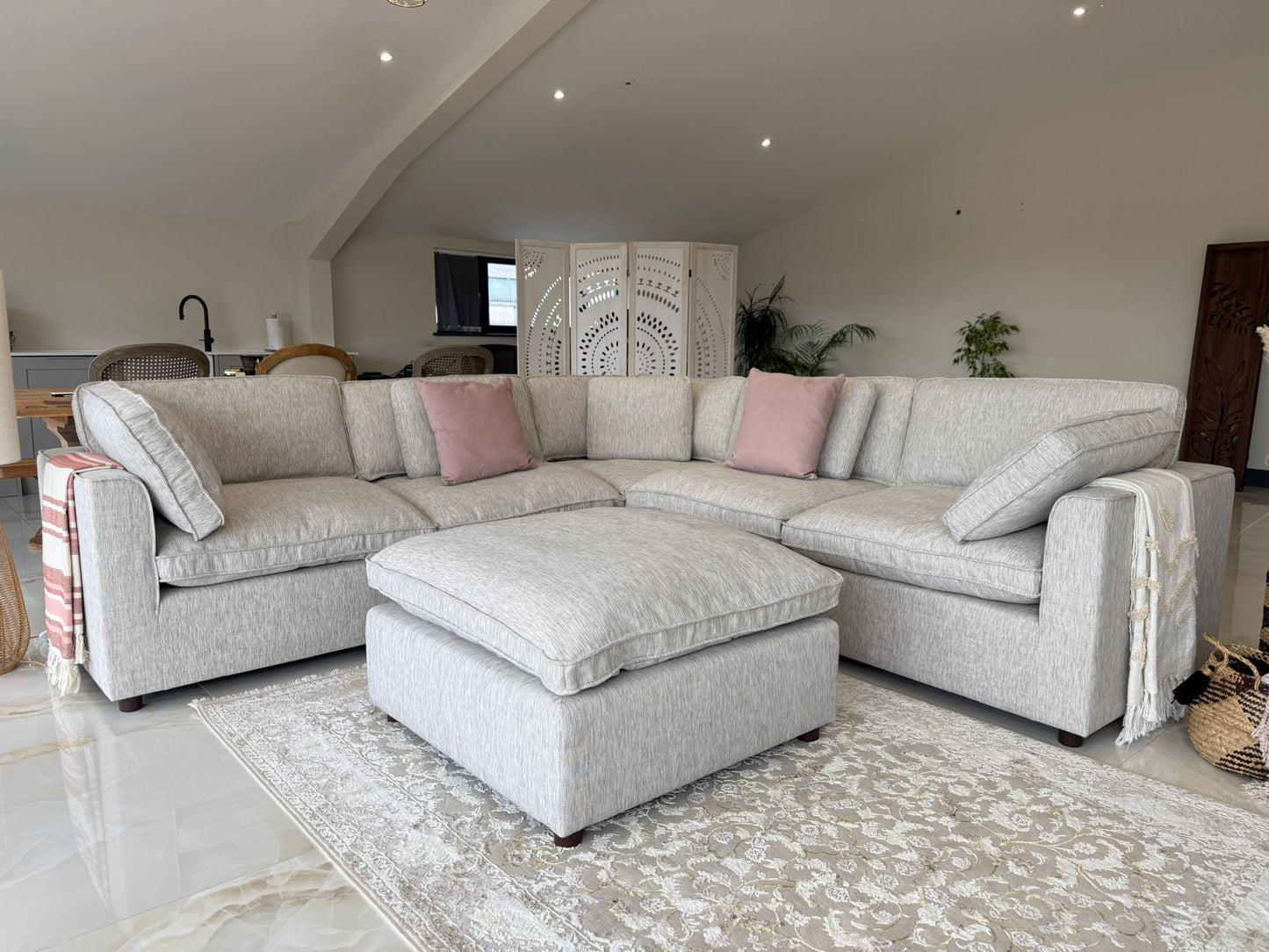 Salma Sofa Grey Large Corner with Footstool - Salma Sofa Grey Large Corner with Footstool corner sofa Isle of Man UK delivery