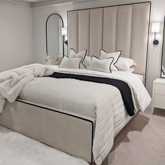 Knightsbridge Luxury Panelled Bed with Contrast Black Piping