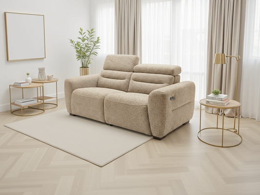 Tony Electric Recliner Beige 3 Seater - premium recliner sofa with free Isle of Man and UK delivery